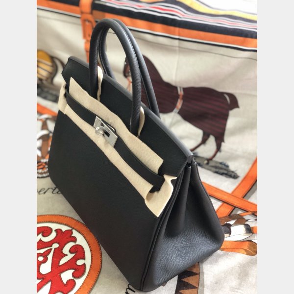 Hermes Birkin Epsom leather Handbags Black Silver