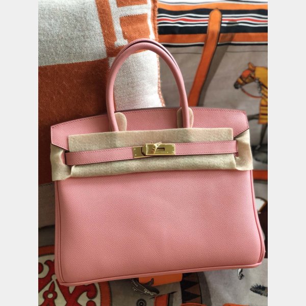 Hermes Birkin Epsom leather Handbags Pink Golden