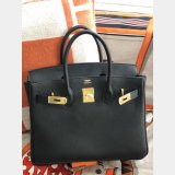 Hermes Birkin Epsom leather Handbags Black Golden