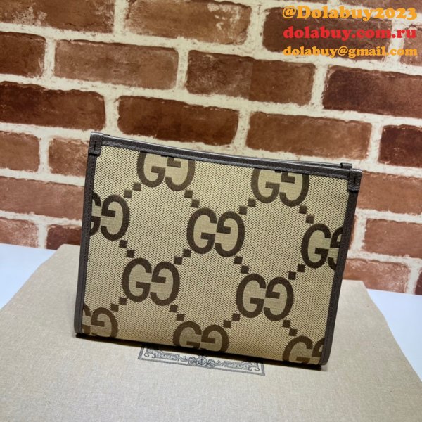 Gucci Replica 699318 Clutches Jumbo GG pouch camel ebony GG canvas