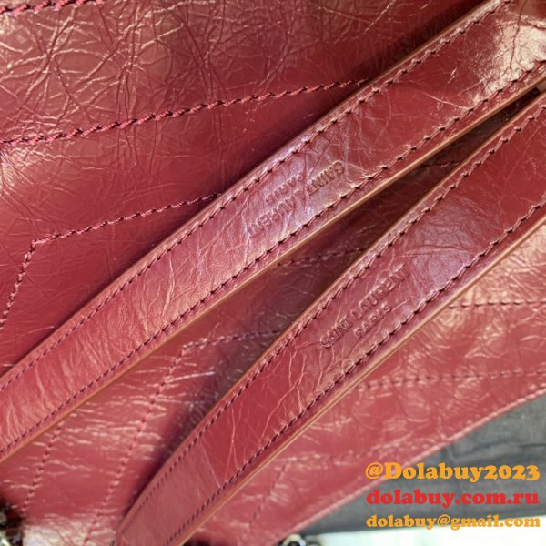 Replica YSL NIKI red shopping bag in crinkled vintage leather