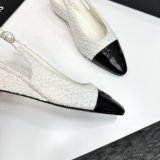 Cotton Tweed Lambskin White Black Slingbacks Shoes