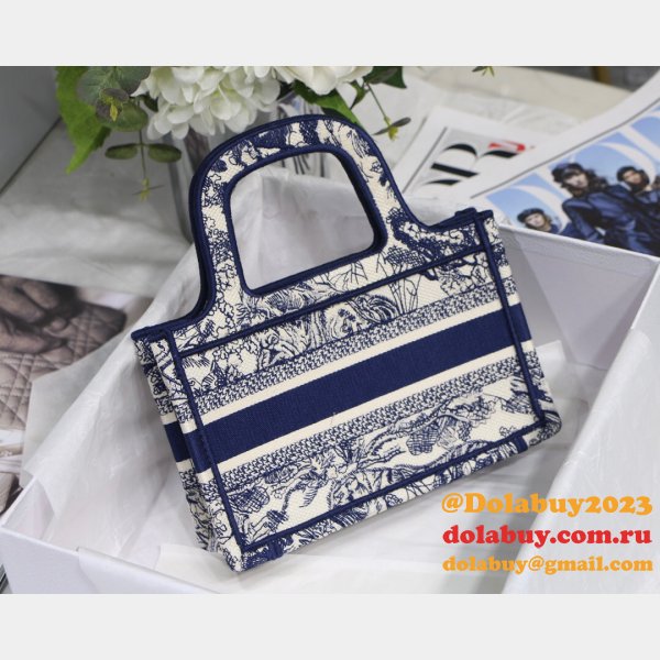 Top Quality Dior Replica Mini Book Tote Bag 22CM Canvas Embroidered