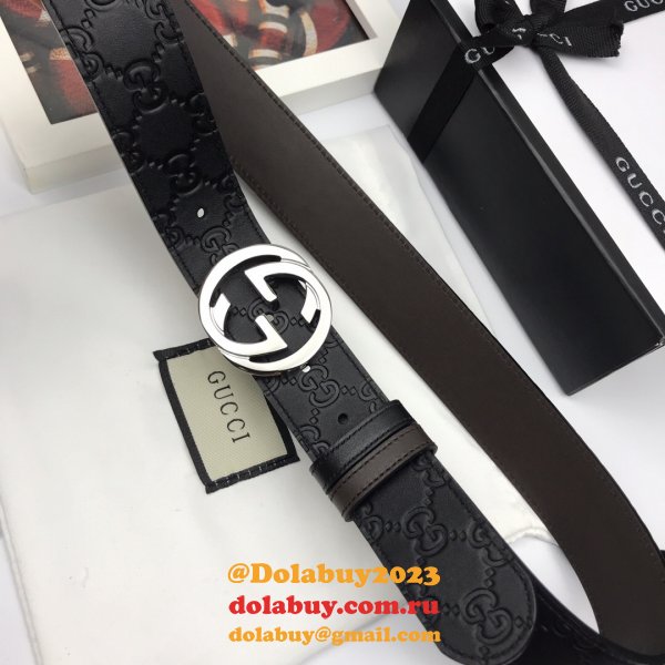 7 Star Gucci 37mm Replica Interlocking G-Buckle Leather black Belt