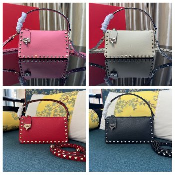 Small Rockstud Grainy Calfskin Crossbody Bag