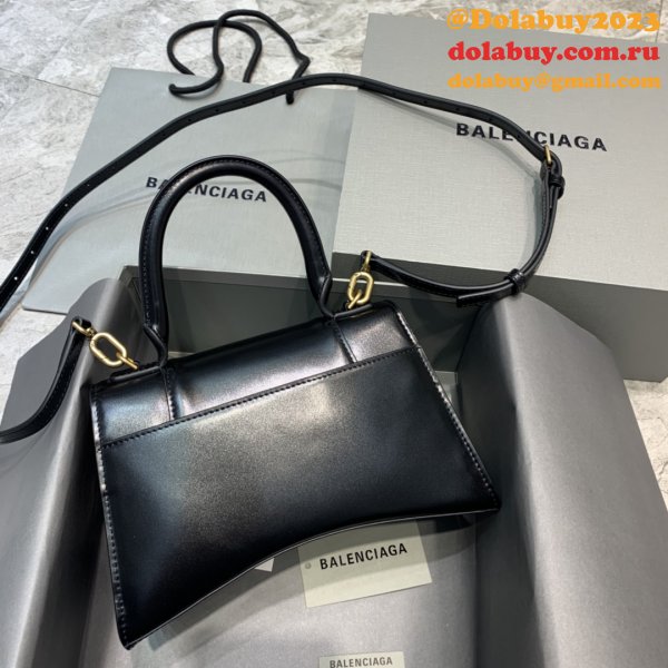 Cheap Balenciaga Hourglass Croc-Embossed Leather Top Handle Bag Plain black