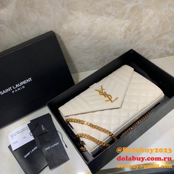 YSL Replica Saint Laurent Envelope Wallet on Chain WOC 620280 White Bag