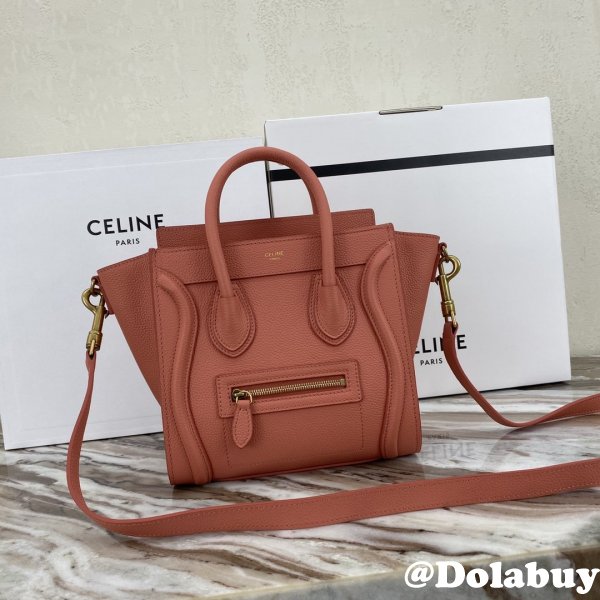 Replica Celine Pink Nano Luggage bag in drummed calfskin