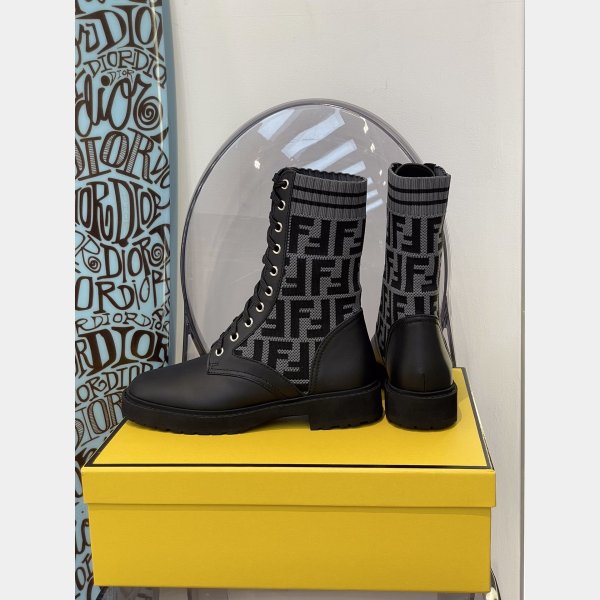 Fendi Domino Black leather biker boots