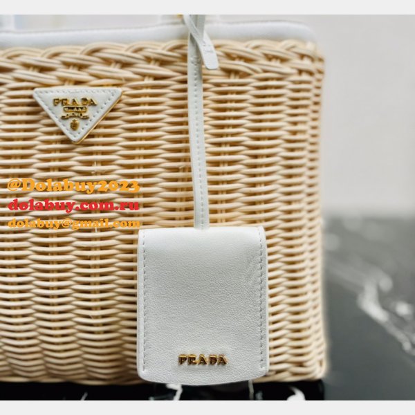 Top Quality Best prada Wicker and canvas tote bag