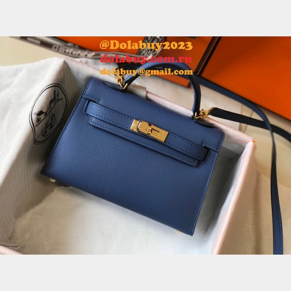 Hermes Blue Mini Kelly Replica Handbag Epsom leather