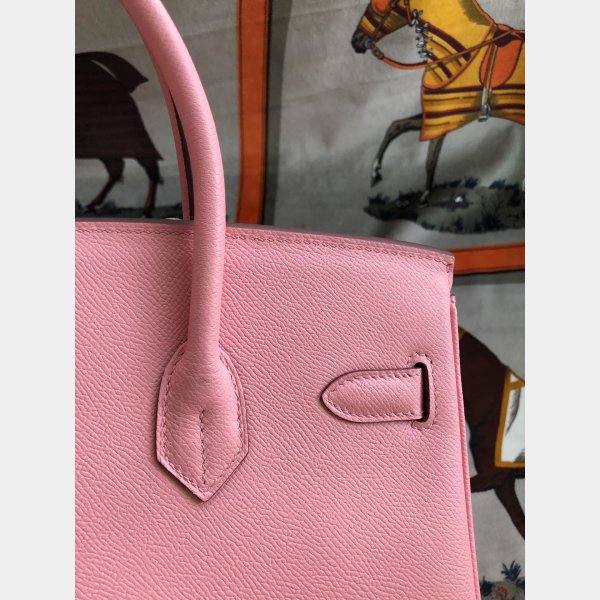 Hermes Birkin Epsom leather Handbags Pink Silver